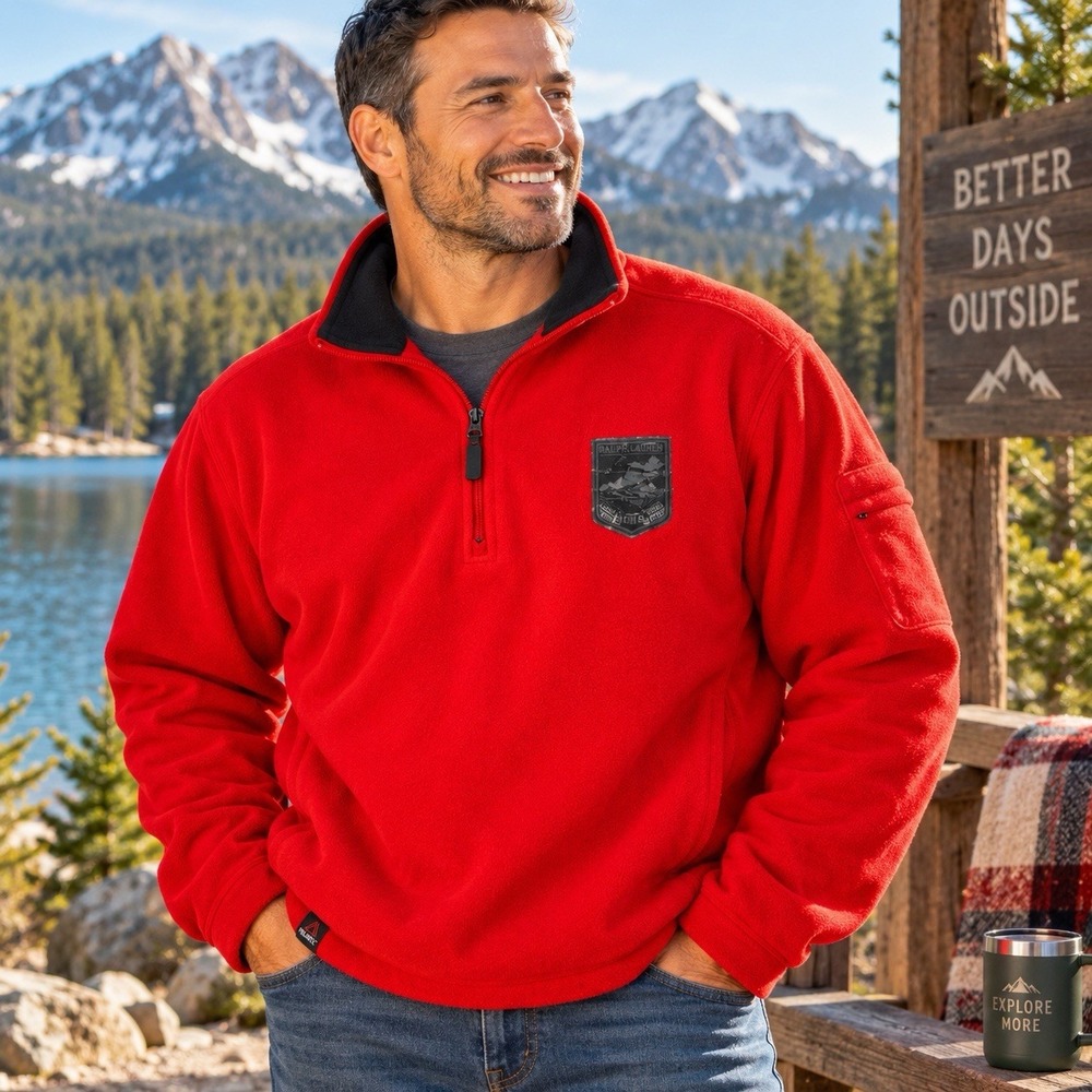 Polo Ralph Lauren 3XB Big Red Fleece 1/4 Zip Pullover 1967 Ski Patch Pocket